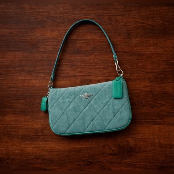 Coach Quilted Denim Shoulder Bag - Baquette Style - Green - NWT - Picture 5 of 8